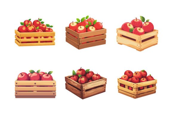 Boxes with Fruit and Berry on White Back: A Versatile Illustration Set for Creative Projects