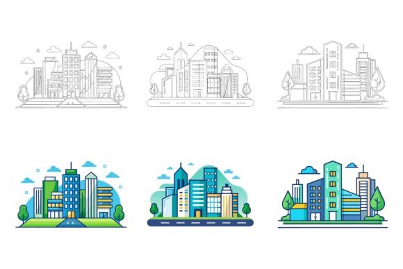 City Building: A Versatile AI EPS Illustration Set for Creators and Professionals