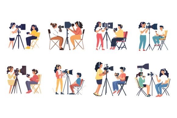 Journalist Characters: Strategic AI EPS Illustrations for Purposeful Visual Communication
